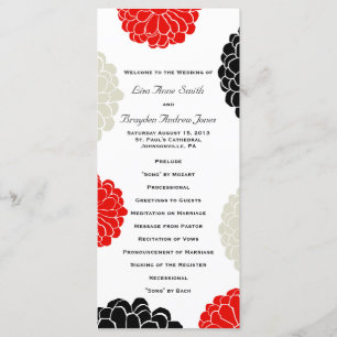 Black Red Gray Zinnia Flower Wedding Program
