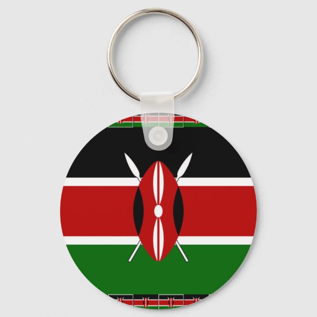 Black Red Green: Beautiful Kenya Flag Art Design Keychain (Front)