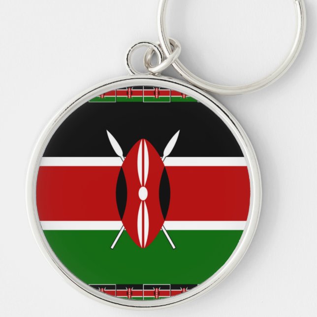 Black Red Green: Beautiful Kenya Flag Art Design Keychain (Front)