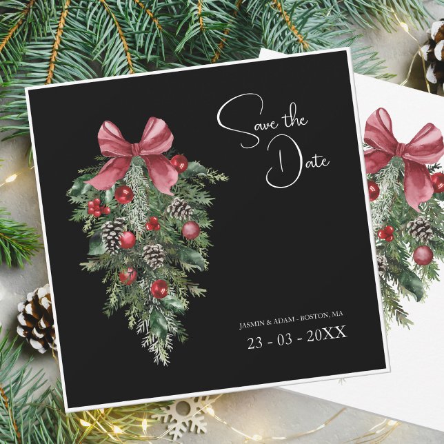 Black Red Green Festive Winter Wedding Save The Date (Creator Uploaded)