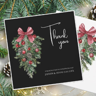 Black Red Green Festive Winter Wedding Thank You Card
