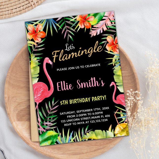 Black Red Green Flamingo Birthday Invitations (Black Red Green Flamingo Birthday Invitations)