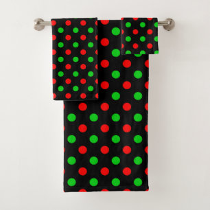 Black Red Green Polka Dots Design  Bath Towel Set