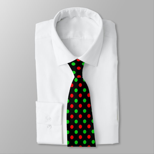 Black Red Green Polka Dots Design  Neck Tie (Tied)