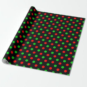 Black Red Green Polka Dots Design Wrapping Paper