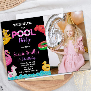 Black Red Green Pool Birthday Invitations photo