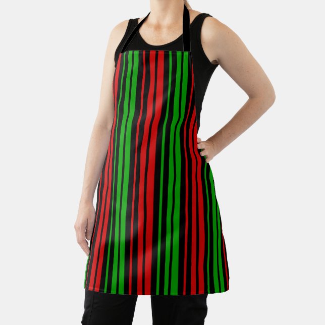 Black Red Green Stripes Pattern   Apron (Insitu)