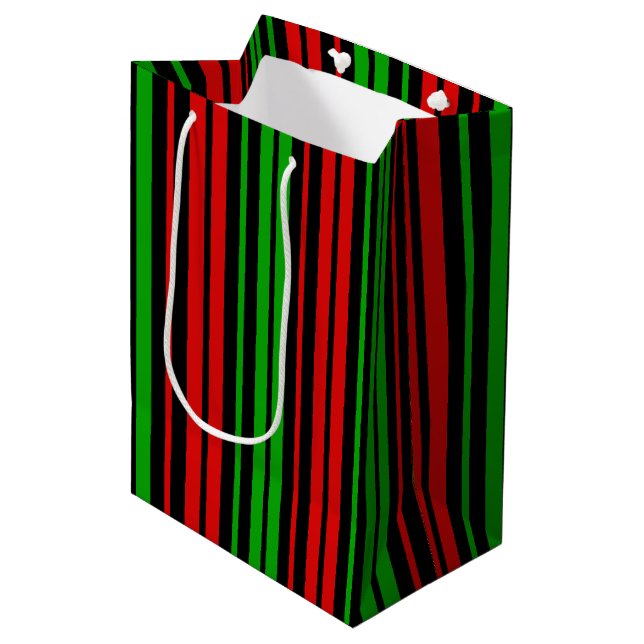 Black Red Green Stripes Pattern   Medium Gift Bag (Front Angled)