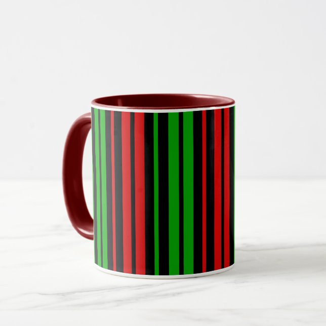 Black Red Green Stripes Pattern   Mug (Front Left)