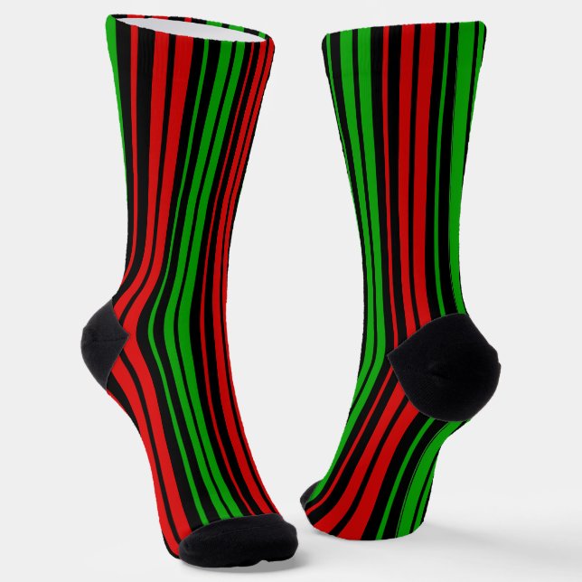 Black Red Green Stripes Pattern   Socks (Angled)