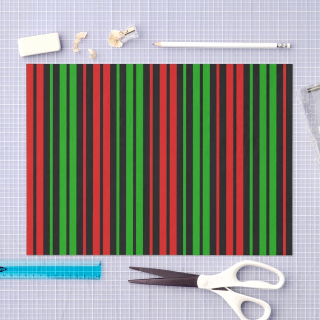 Black Red Green Stripes Pattern   Tissue Paper (Craft)