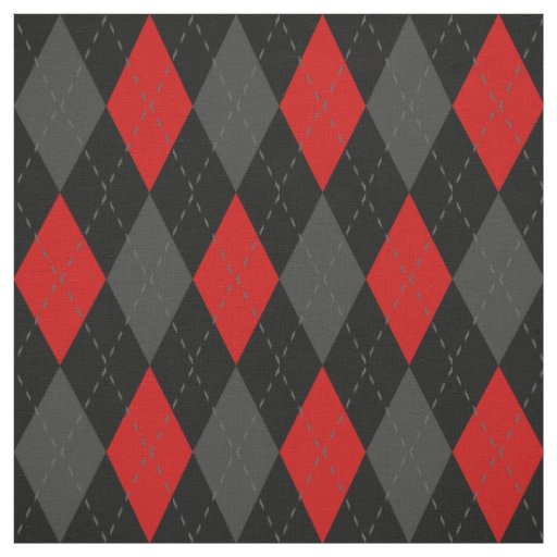 Black Red Grey Argyle Pattern Fabric