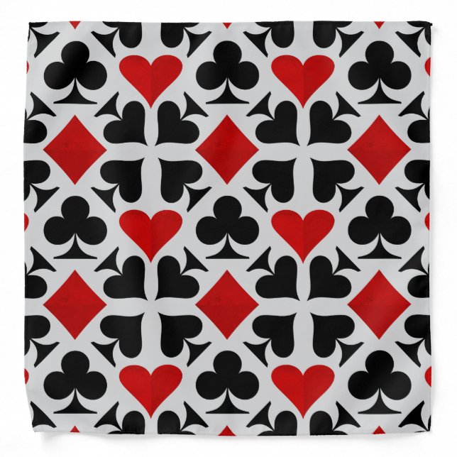 Black Red & Grey Playing Card Symbols Pattern Bandana (Front)