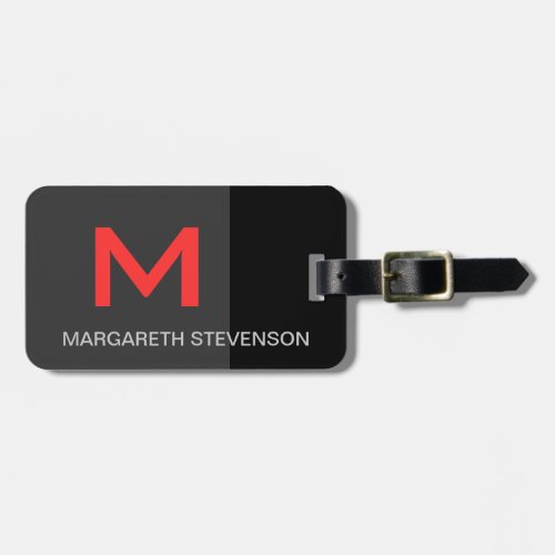 Black Red Grey Script Customize Name Luggage Tag