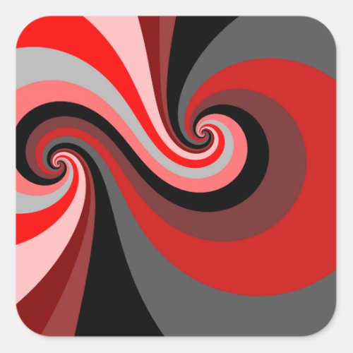 Black Red Grey Swirling Retro Spiral Waves Square Sticker