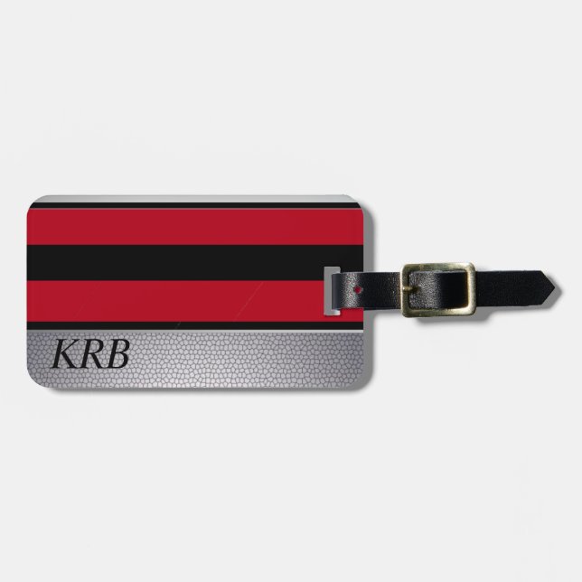 Black Red Grey Texture Design Monogram Luggage Tag (Front Horizontal)