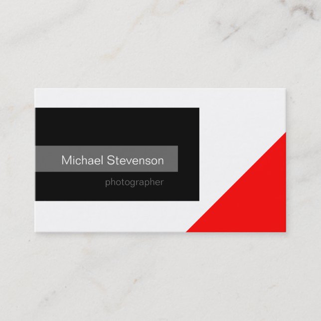Black Red Grey White Photography Business Card (Front)