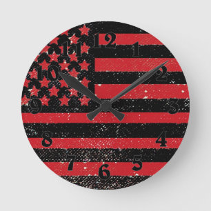 Black red grunge American flag clock