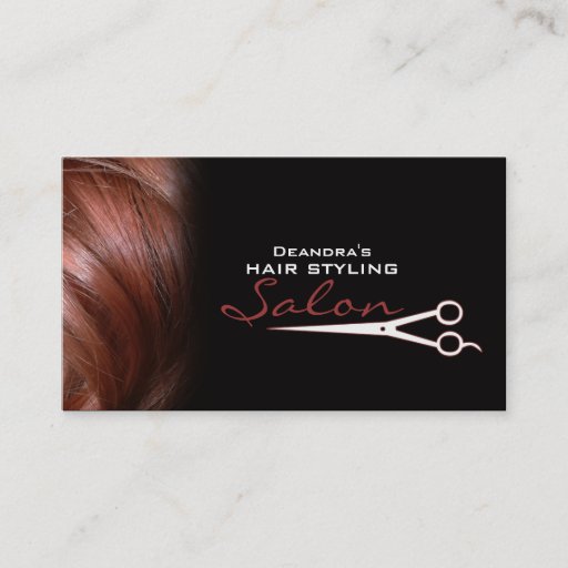 Customizable Black Red Hair Salon Appointment Business Card