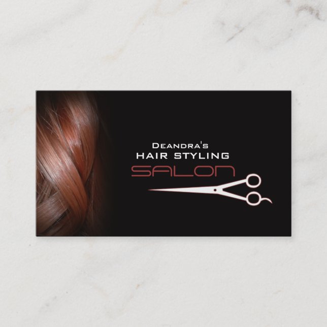 Black Red Hair Salon Appointment Business Card (Front)