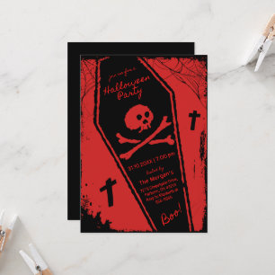 Black & Red Hand Drawn Coffin Halloween Party Invitation