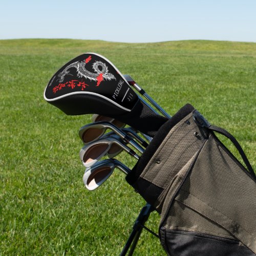 Black Red Hand Drawn Illustration Dragon Golf Head Cover