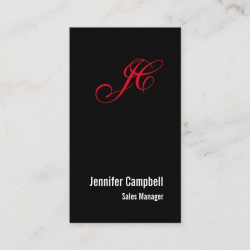 Black Red Handwriting Monogram Name Minimalist Business Card