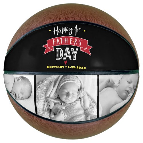 Black Red Happy 1st Fathers Day 3 Photo Bold Type Basketball