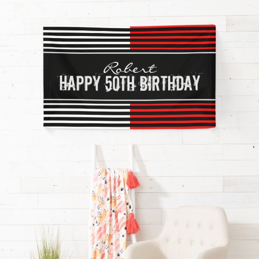 Black &amp; Red Happy Birthday Banner | Zazzle