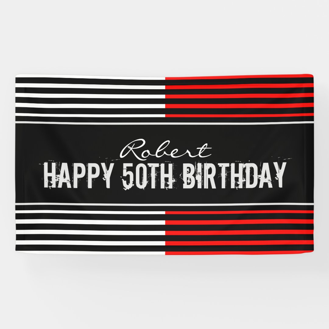 Black &amp; Red Happy Birthday Banner | Zazzle