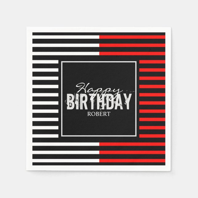Black & Red Happy Birthday Napkins (Front)