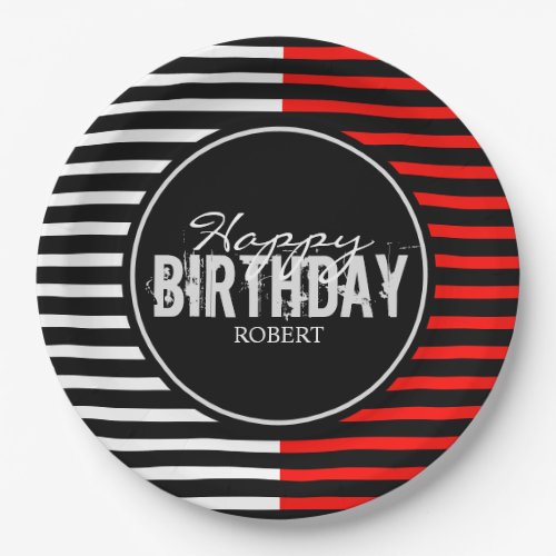 Black  Red Happy Birthday Paper Plates