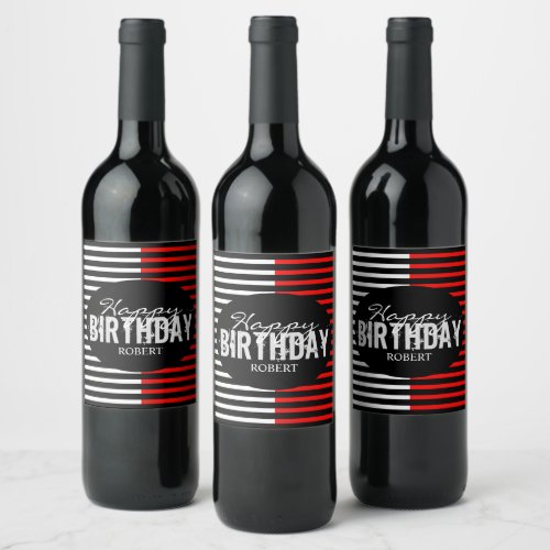 Black  Red Happy Birthday Wine Label