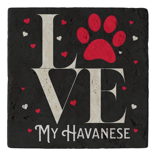 Black & Red. Havanese Dog Lovers Design Trivet (Front)