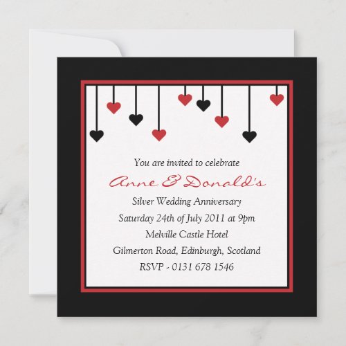 Black  Red Heart Anniversary Party Invitation