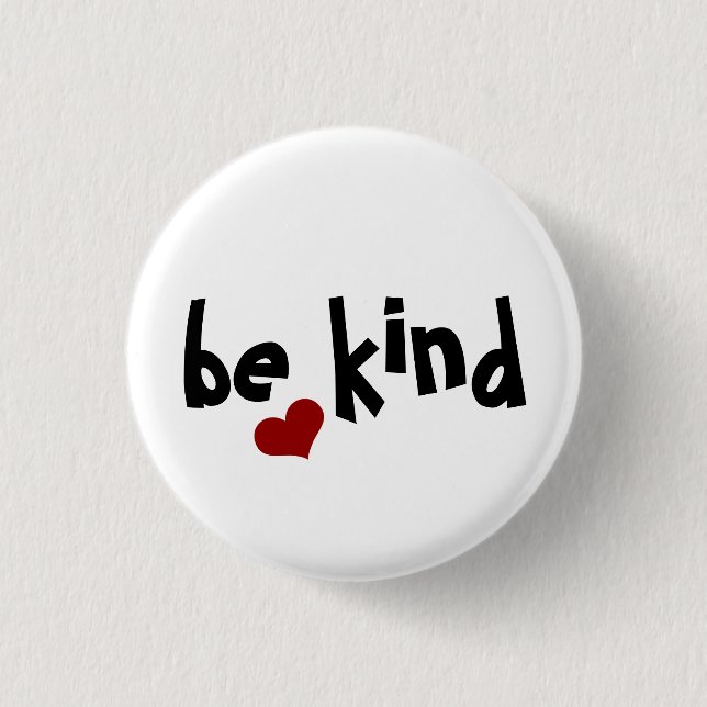 Black Red Heart Be Kind Typography Button (Front)