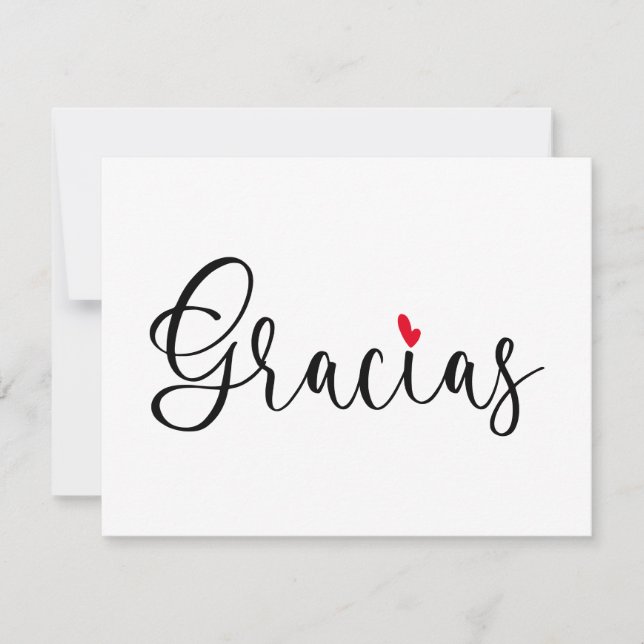 Black Red Heart Handwritten Calligraphy Gracias Thank You Card (Front)