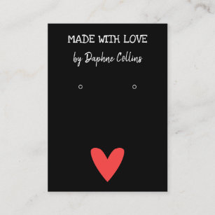 Black Red Heart Made With Love Earring Display Business Card
