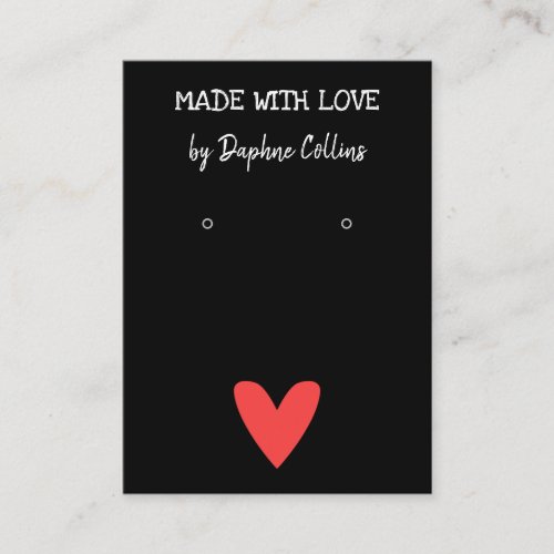 Black Red Heart Made With Love Earring Display Business Card