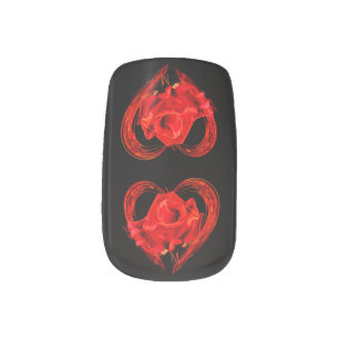 Black Red Heart Rose Nail Art