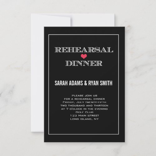 Black Red Heart Wedding Rehearsal Dinner Invites