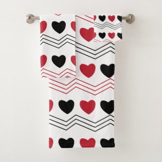 Black Red Hearts Chevron Stripe Pattern