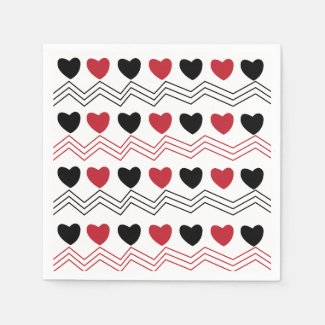 Black Red Hearts Chevron Stripe Pattern Party