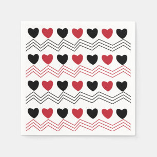 Black Red Hearts Chevron Stripe Pattern Party Napkins
