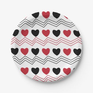 Black Red Hearts Chevron Stripe Pattern Party