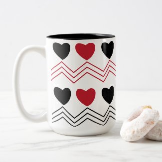 Black Red Hearts Chevron Stripe Pattern