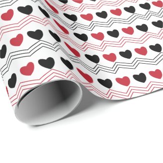 Black Red Hearts Chevron Stripe Pattern