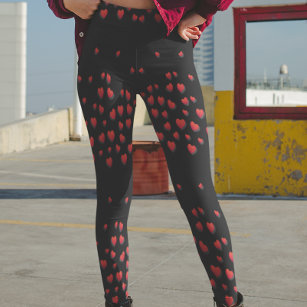 Black & Red Heart Shaped Leggings  Red and black leggings, Black and red,  Workout outfit