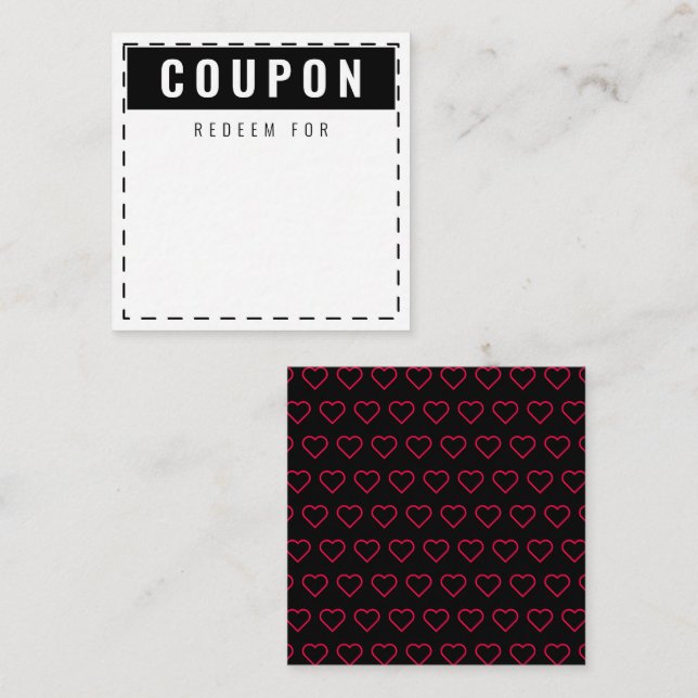 Black & Red Hearts Pattern Modern Blank Coupons Note Card (Front/Back)