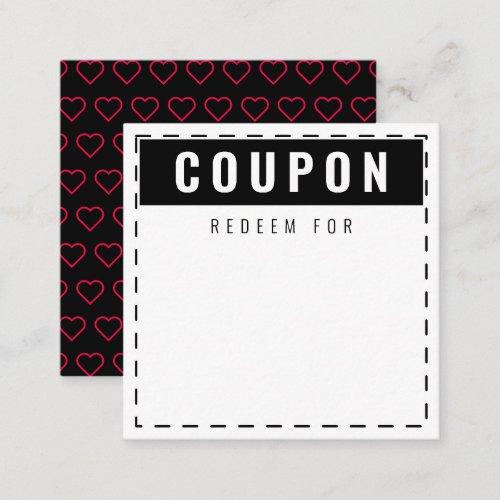 Black  Red Hearts Pattern Modern Blank Coupons Note Card